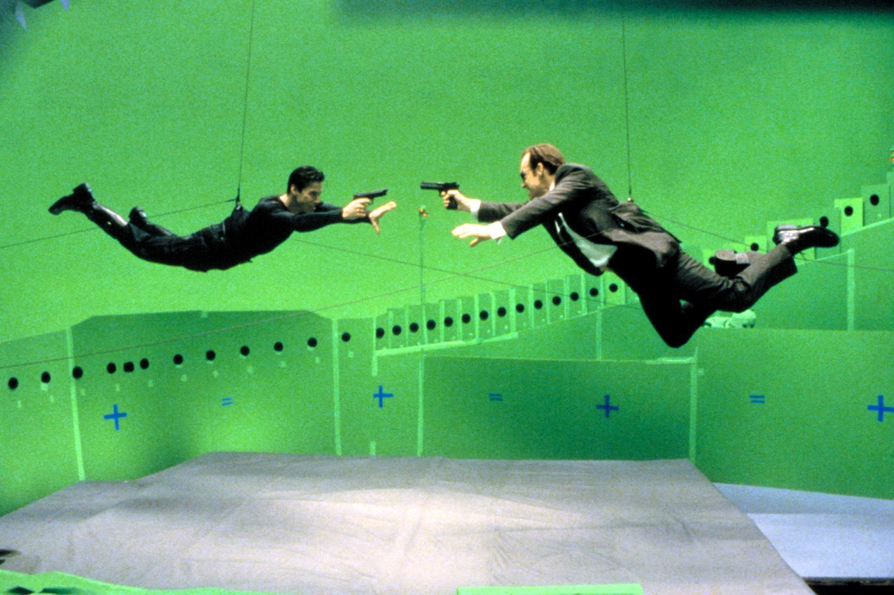 matrix flying scene on green screen