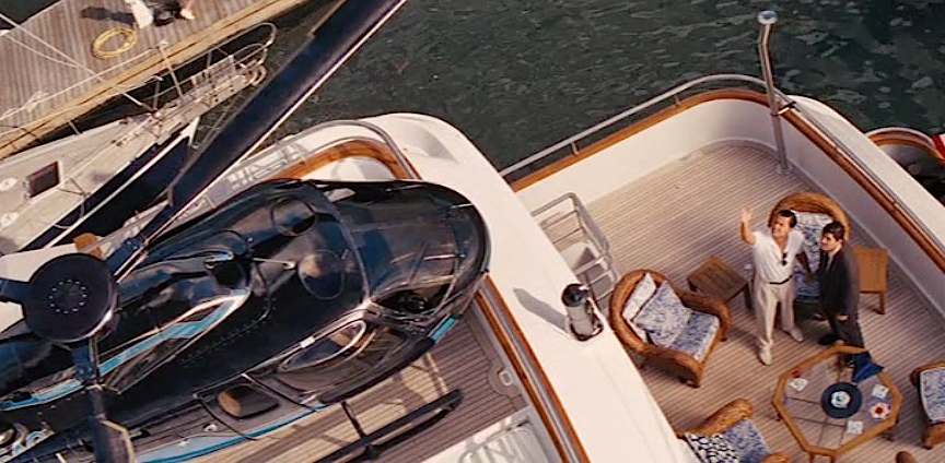 The Helicopter in the Wolf of Wall Street (2013) was actually a 1/6 scale chopper, despite what the film may make it out to be. The close up shot of the helicopter compared to the actors in the background created the illusion.