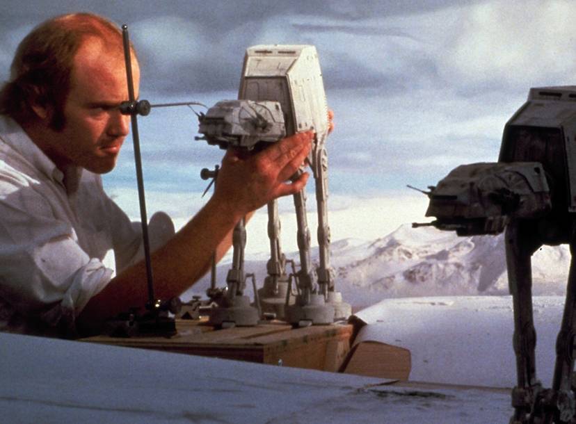 A miniature AT-AT manipulated by the renowned stop-motion animator, Phil Tippet.